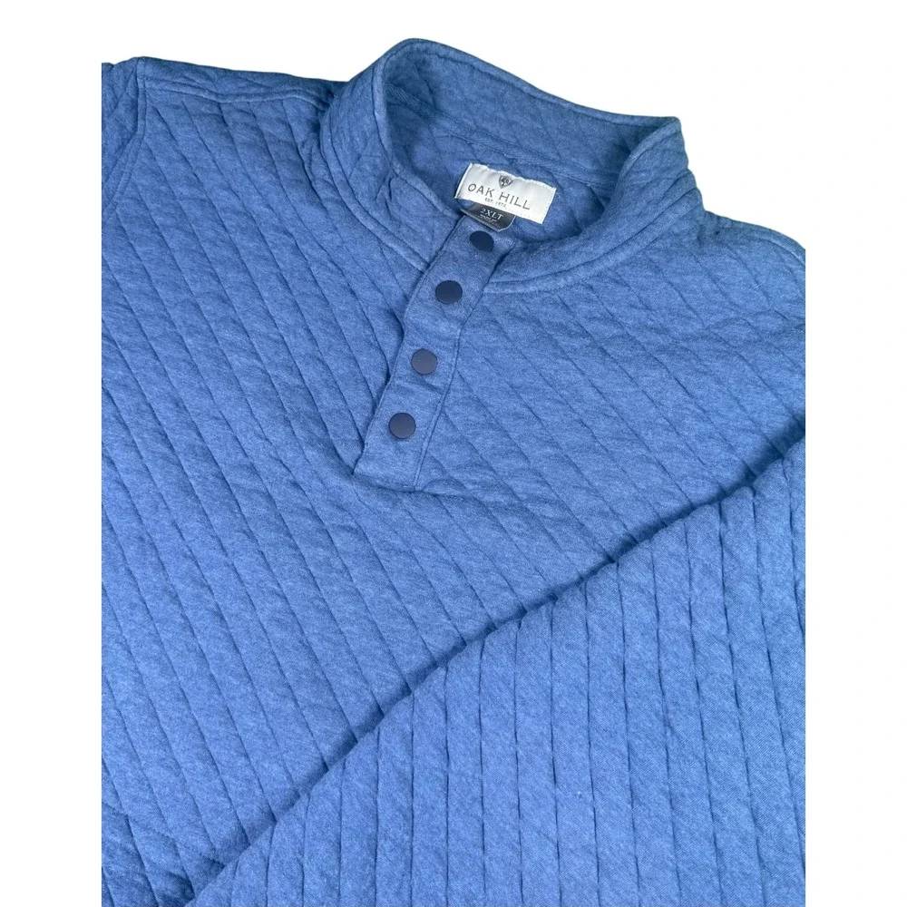 Oak Hill Mens 2XLT Blue Quilted Button Mock Neck Pullover Long Sleeve Sweater - Picture 1 of 7